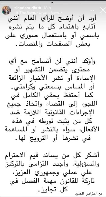 زينة الداودية تلوّح باللجوء إلى القضاء ضد مروّجي الأخبار الزائفة