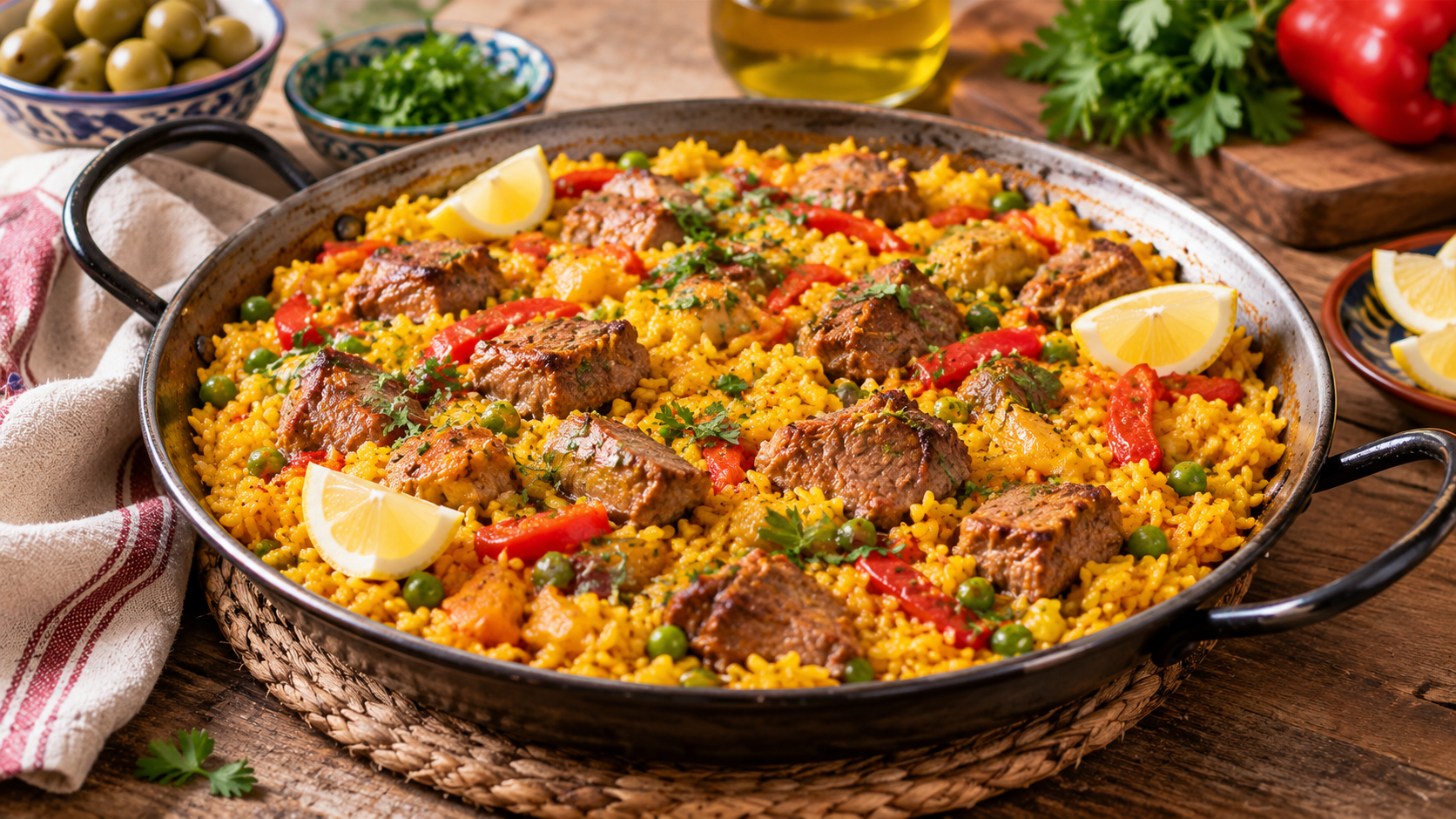 لعشاق الأطباق الغنية بالنكهات.. جربي البايلا باللحم